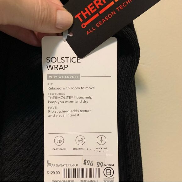 Athleta Solstice Wrap Black Cardigan Sweater Relaxed Fit large merino wool - Picture 5 of 8